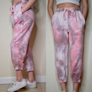 Le Lis Pink Cotton Candy Tie Dye Cropped Joggers